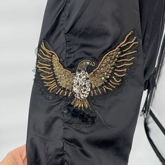NU Denmark‎ Womens Sequined Eagle Full-Zip Bomber Jacket Black Large - Picture 7 of 14